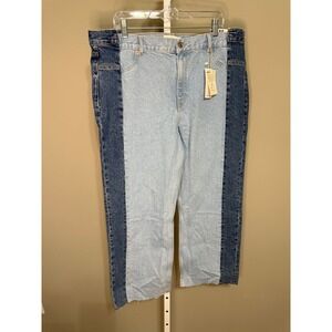 Mango MNG Denim 328 Two‎ Tone High Waist Straight Jeans NWT 18 Plus Y2K